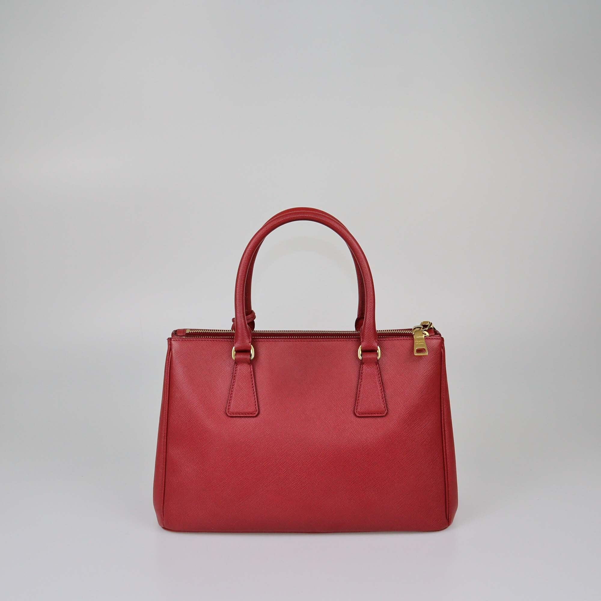 Prada Red Saffiano Lux Small Double Zip Tote Womens Prada 