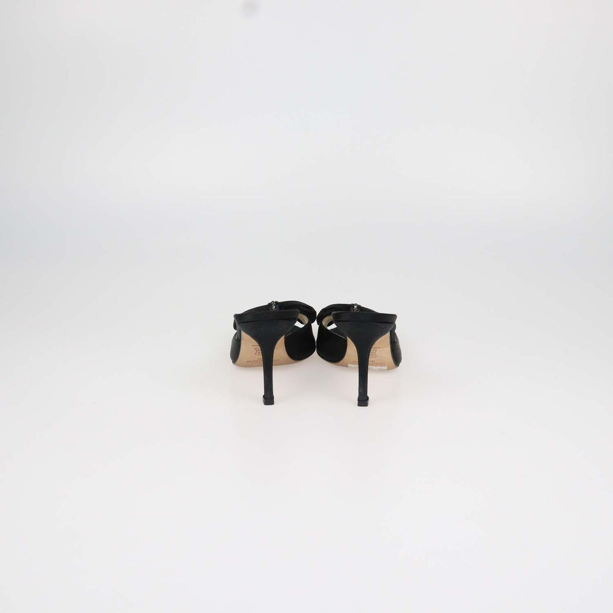 Jimmy Choo Black Satin Bow Slide Sandals