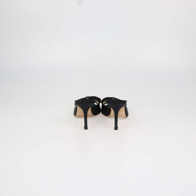 Jimmy Choo Black Satin Bow Slide Sandals