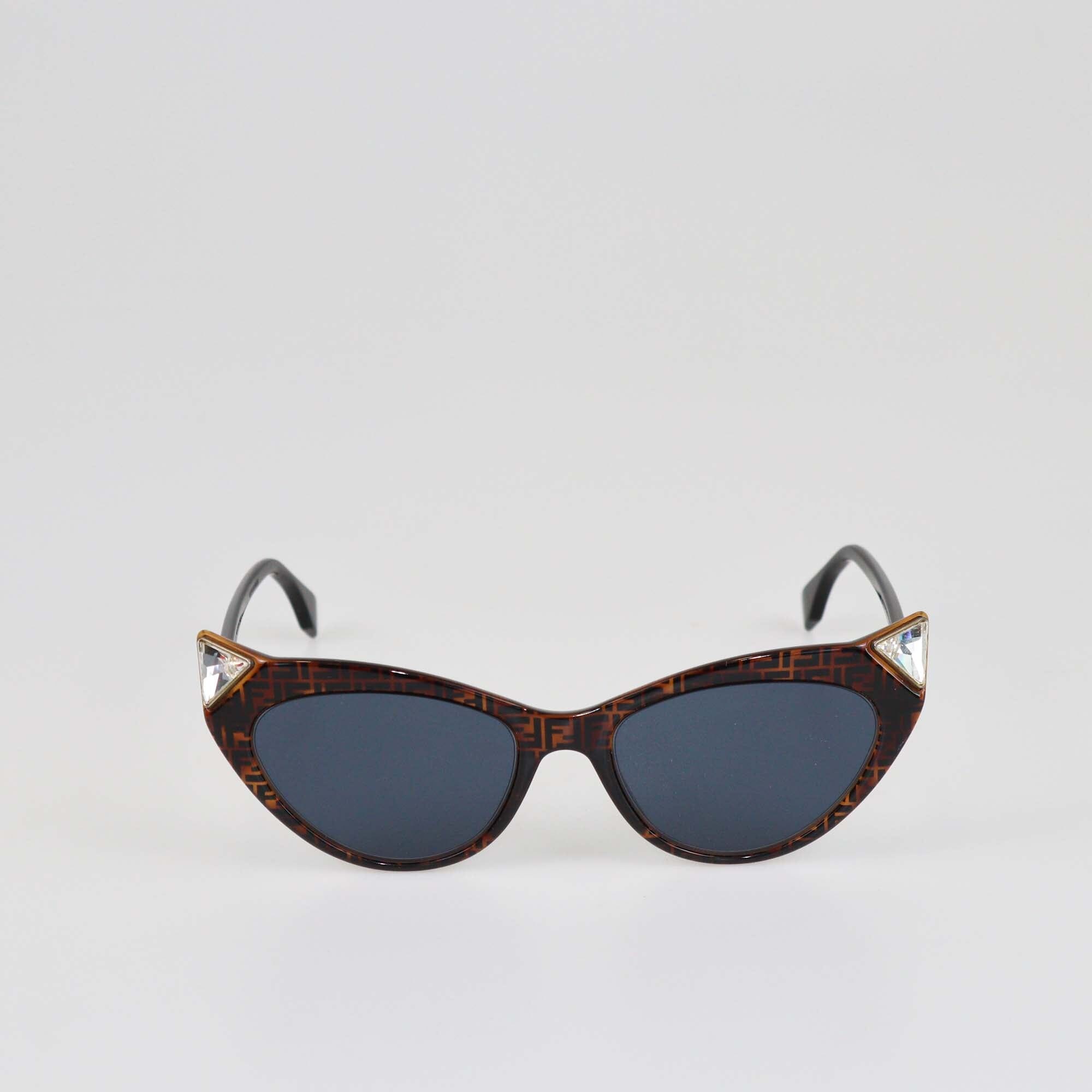 Fendi Zucca Brown FF Logo Cat-Eye Sunglasses Womens Fendi 