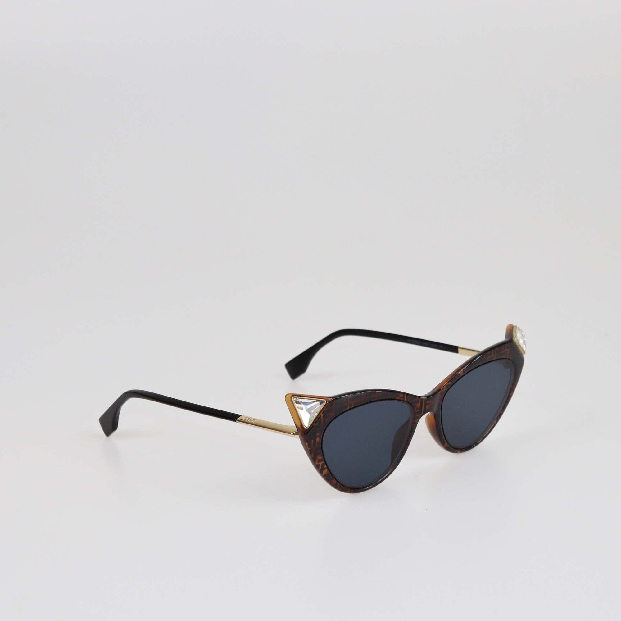 Fendi Zucca Brown FF Logo Cat-Eye Sunglasses Womens Fendi 