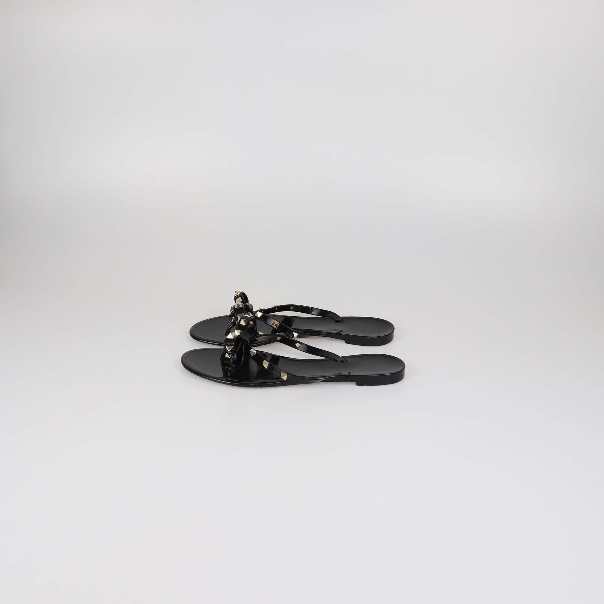 Valentino Black Rubber Rockstud Bow Slipper