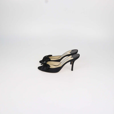 Jimmy Choo Black Satin Bow Slide Sandals