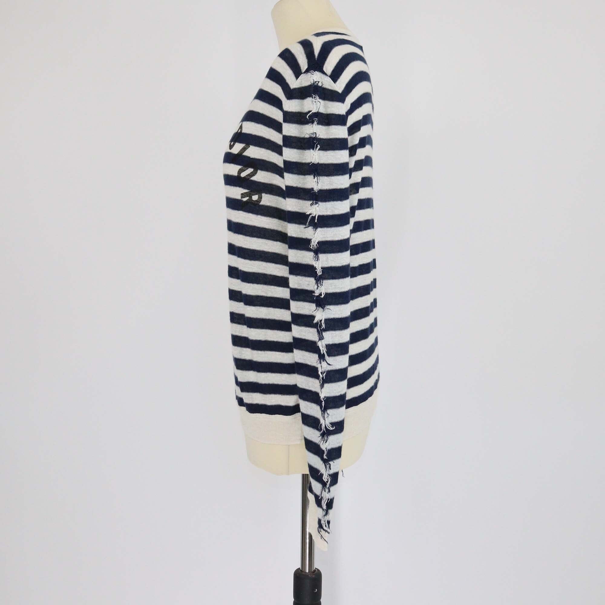 Christian Dior Blue/White Stripe Fringed Long Sleeve Top Womens Christian Dior 