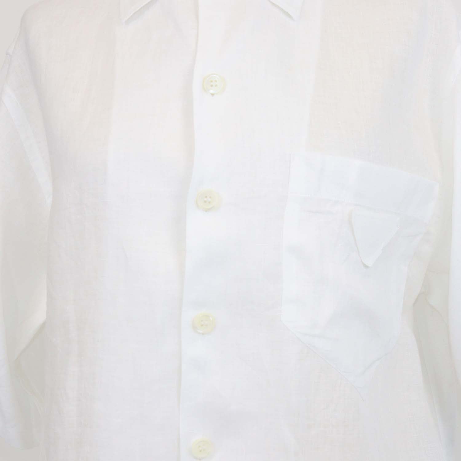 Prada White Linen Logo Patch Short Sleeve Shirt