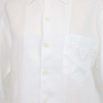 Prada White Linen Logo Patch Short Sleeve Shirt
