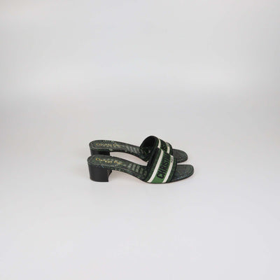 Christian Dior Green Embroidered Canvas Dway Sandals