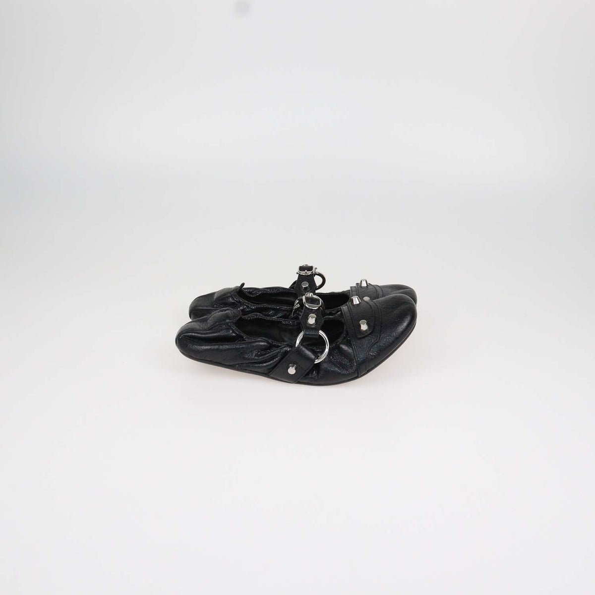 Balenciaga Black Leather City Ballerina Flats