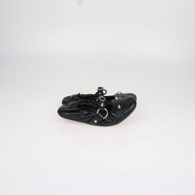 Balenciaga Black Leather City Ballerina Flats