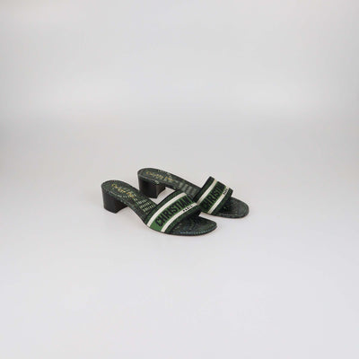 Christian Dior Green Embroidered Canvas Dway Sandals