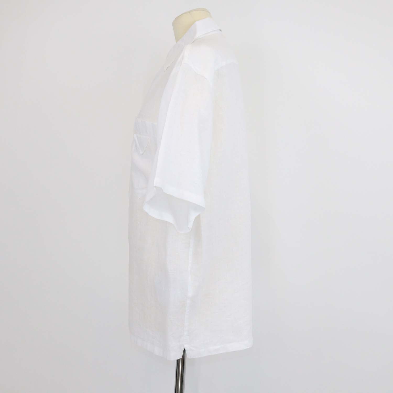 Prada White Linen Logo Patch Short Sleeve Shirt