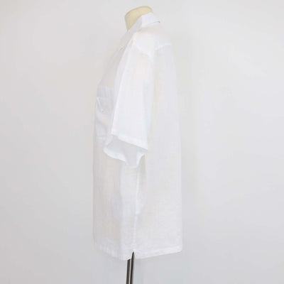 Prada White Linen Logo Patch Short Sleeve Shirt