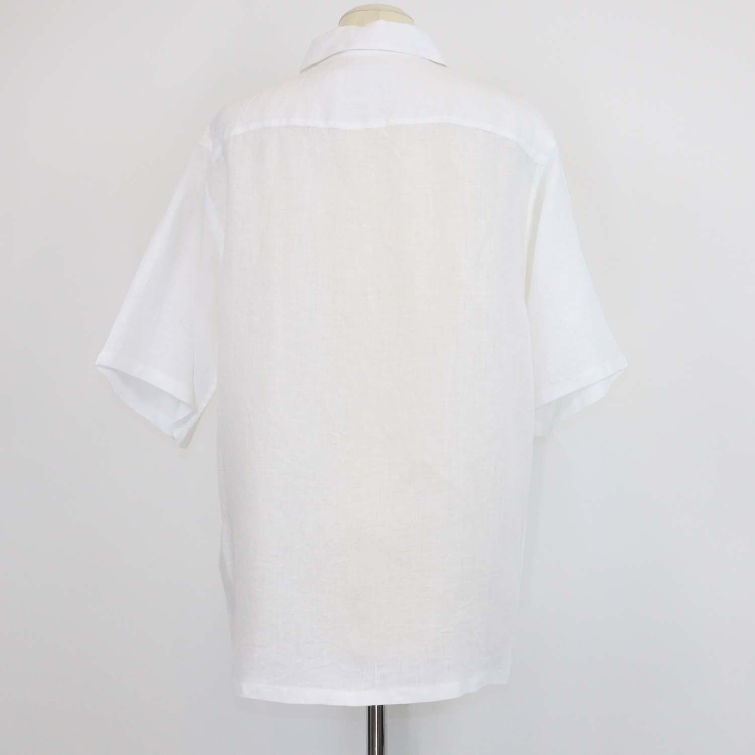 Prada White Linen Logo Patch Short Sleeve Shirt
