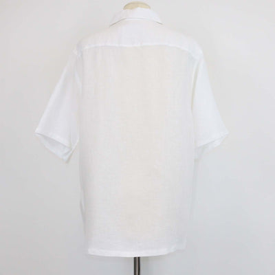 Prada White Linen Logo Patch Short Sleeve Shirt