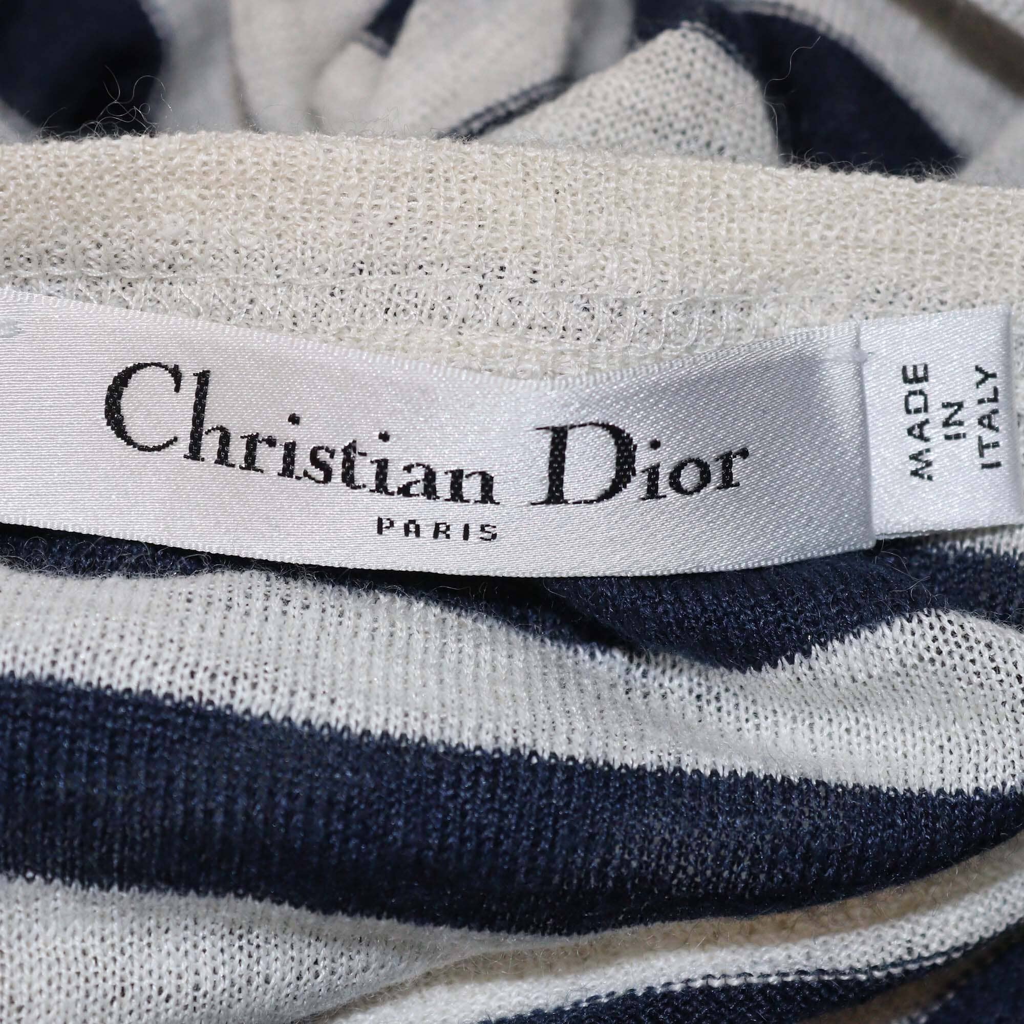 Christian Dior Blue/White Stripe Fringed Long Sleeve Top Womens Christian Dior 