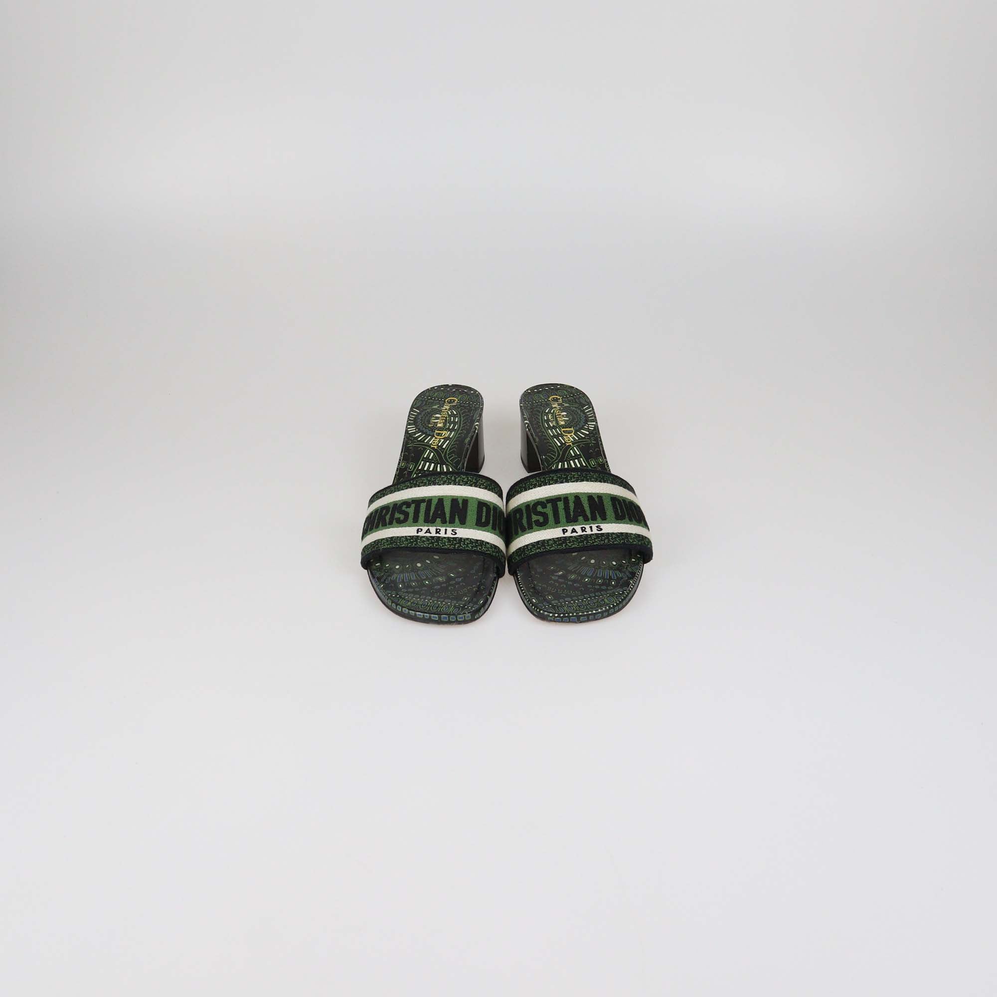 Christian Dior Green Embroidered Canvas Dway Sandals