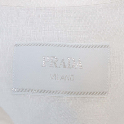 Prada White Linen Logo Patch Short Sleeve Shirt