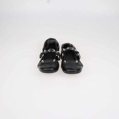 Balenciaga Black Leather City Ballerina Flats