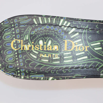 Christian Dior Green Embroidered Canvas Dway Sandals