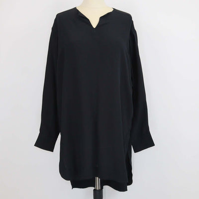 Chloe Navy Blue Silk Long Sleeve V-Neck Tunic Top