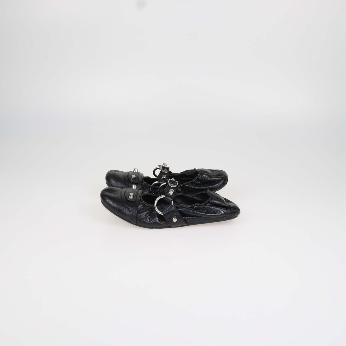 Balenciaga Black Leather City Ballerina Flats