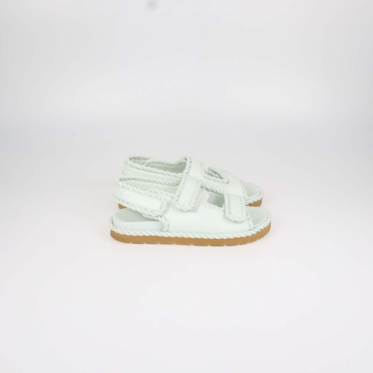 Bottega Veneta Mint Green Leather Jack Flat Sandals