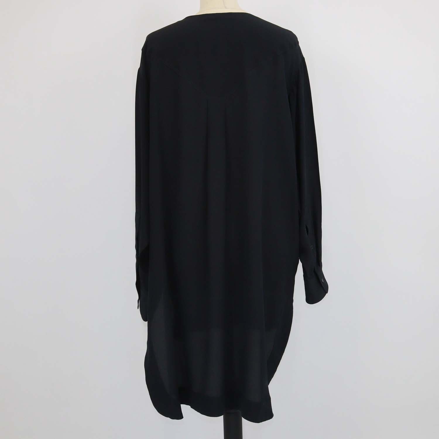 Chloe Navy Blue Silk Long Sleeve V-Neck Tunic Top