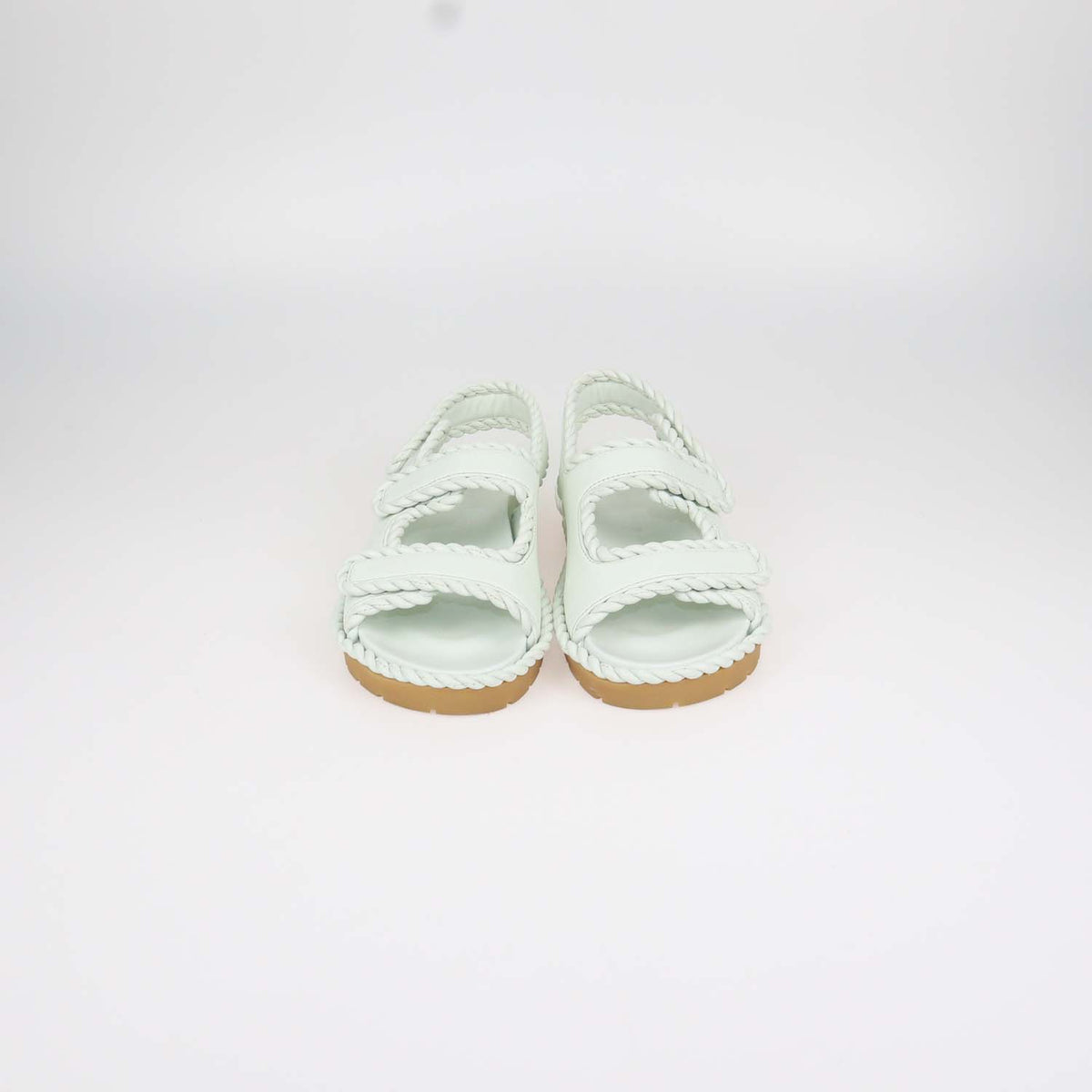 Bottega Veneta Mint Green Leather Jack Flat Sandals