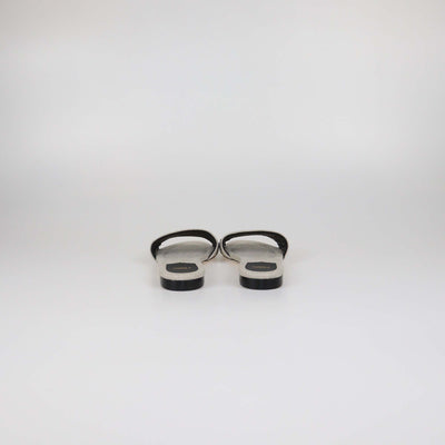 Fendi Beige/Black Canvas and Leather Logo Flat Slides