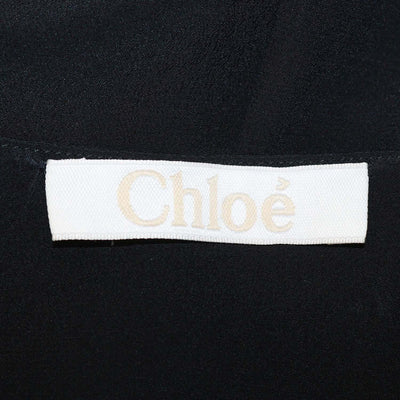 Chloe Navy Blue Silk Long Sleeve V-Neck Tunic Top