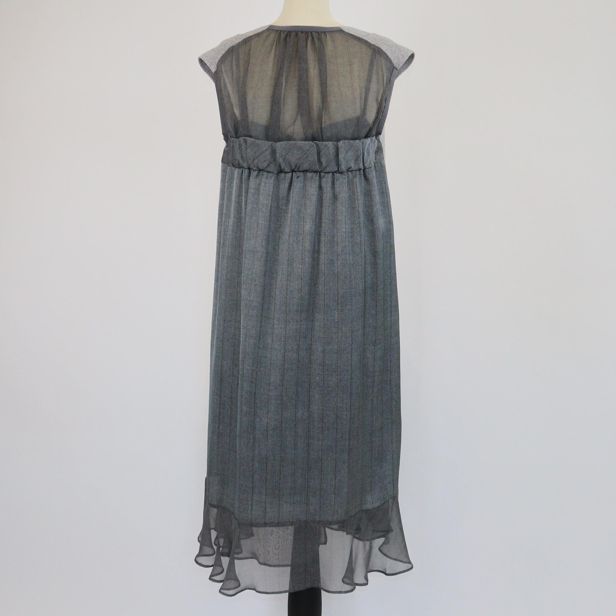Sacai Grey Pinstripe Layered Knitted Front Sleeveless Midi Dress Womens Sacai 