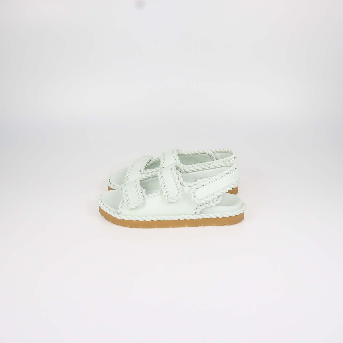 Bottega Veneta Mint Green Leather Jack Flat Sandals