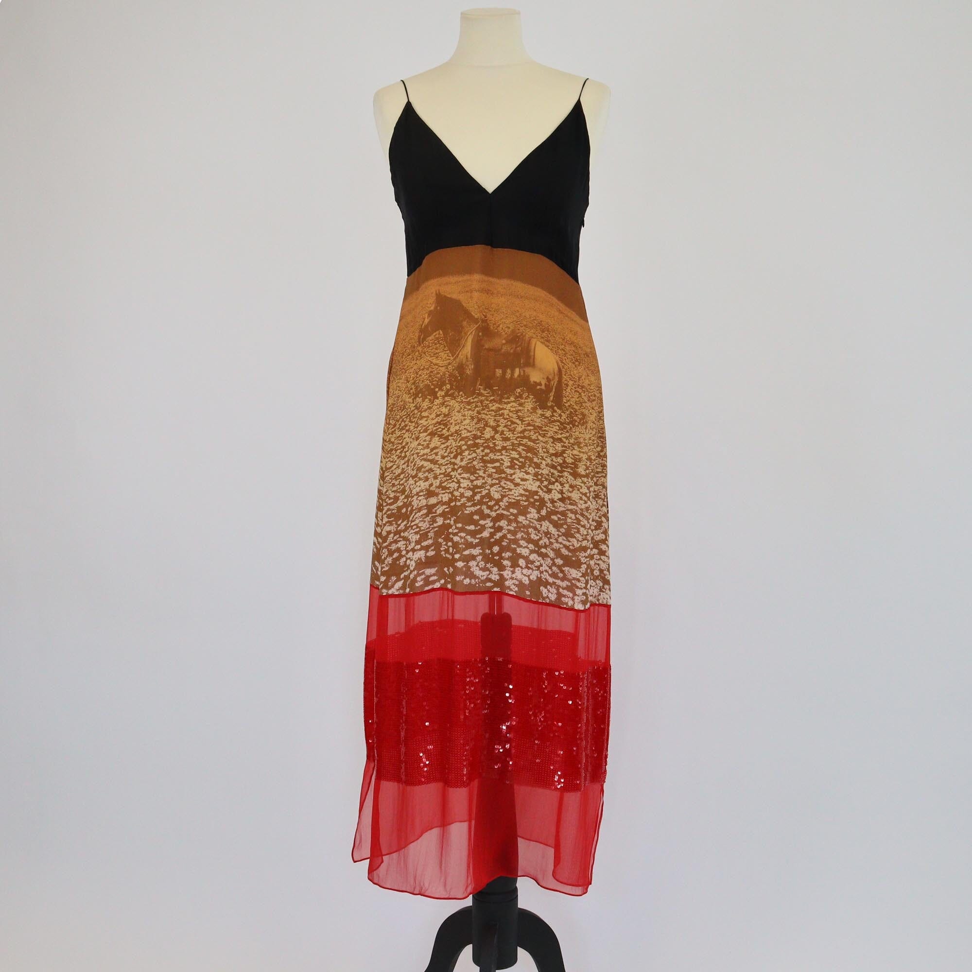 Stella McCartney Tri Color Ginger Lucky Spot Dais Field Print Sequins Embellished Slip Dress Womens Stella McCartney 