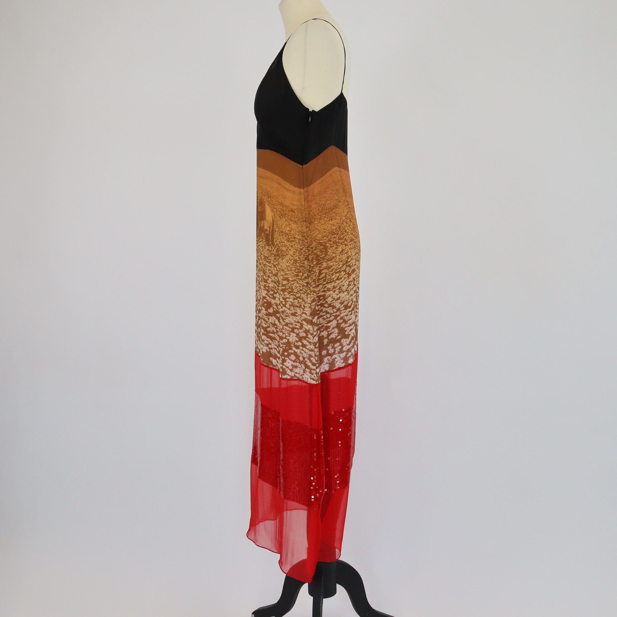 Stella McCartney Tri Color Ginger Lucky Spot Dais Field Print Sequins Embellished Slip Dress Womens Stella McCartney 