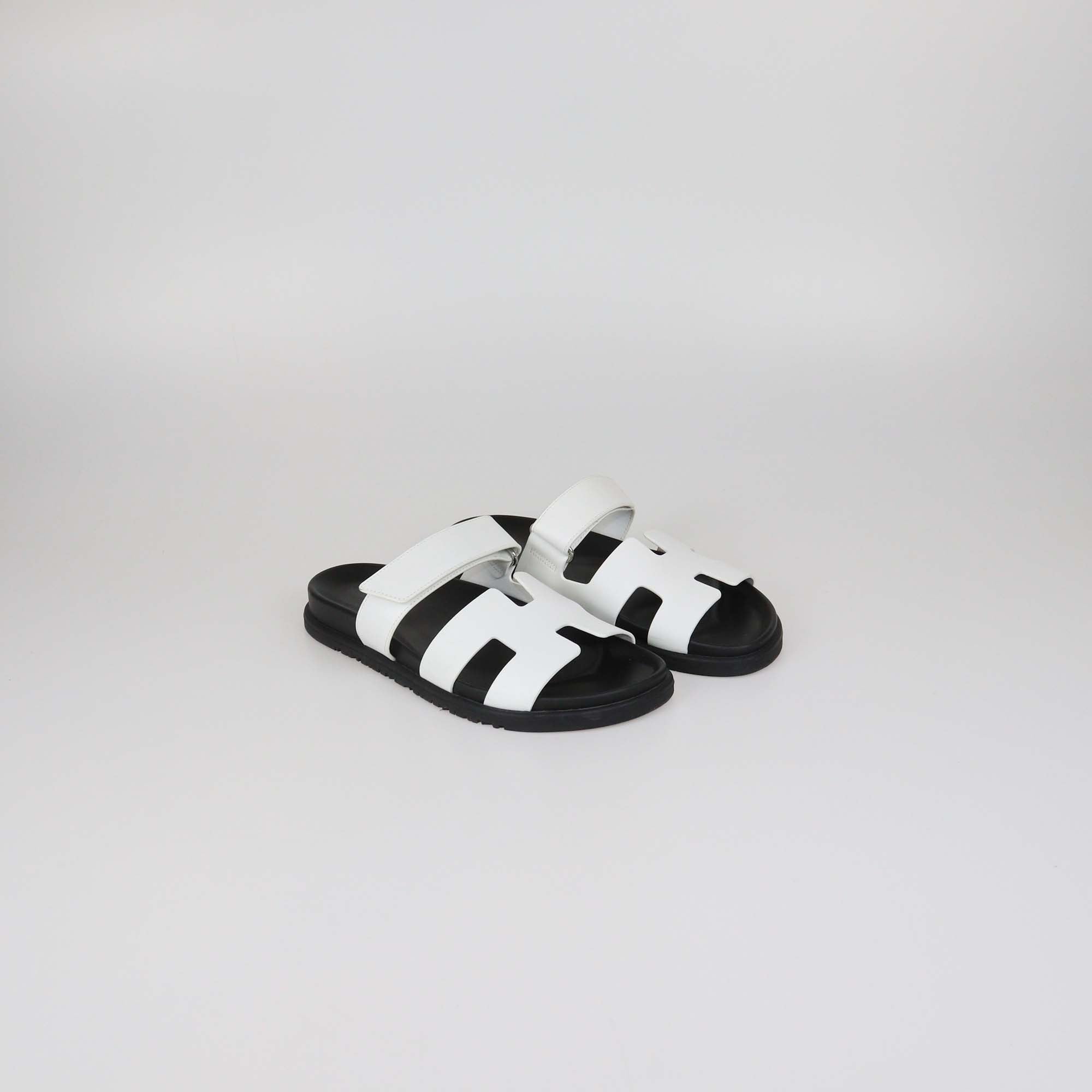 Hermes White Leather Chypre Sandals