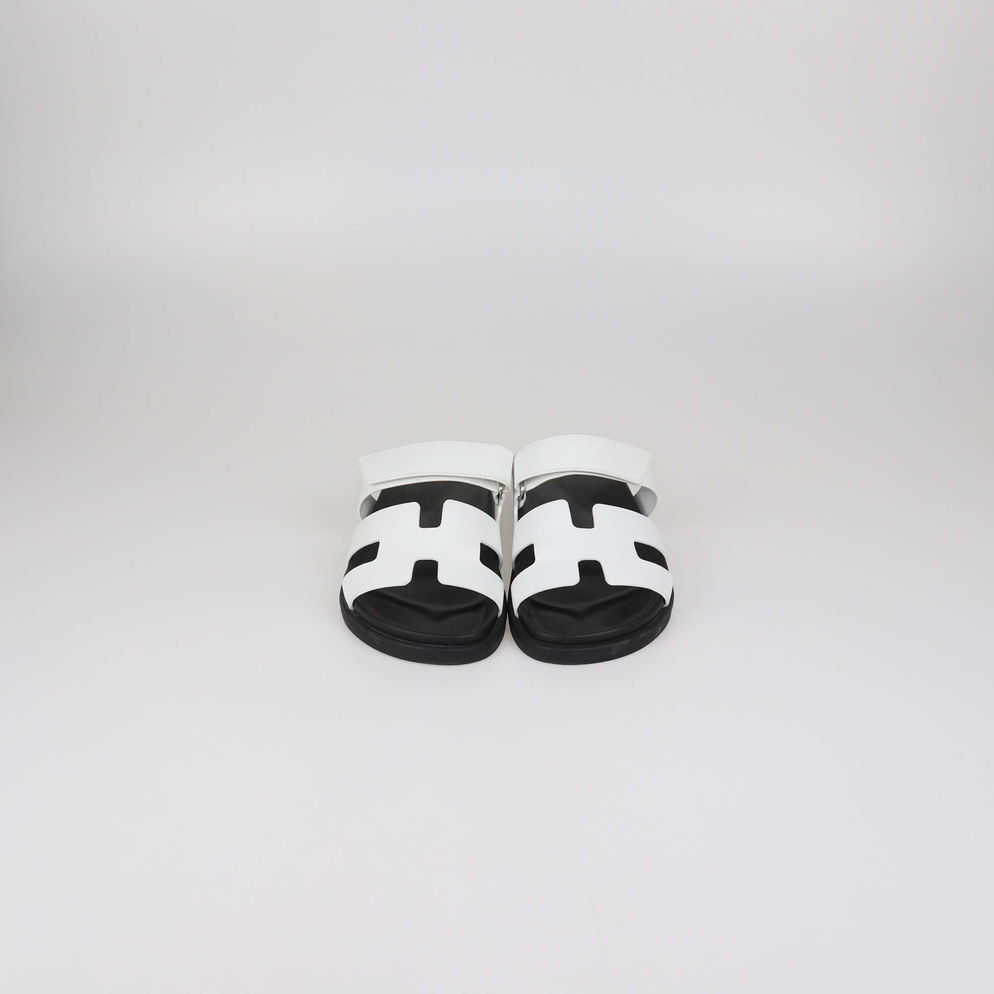 Hermes White Leather Chypre Sandals