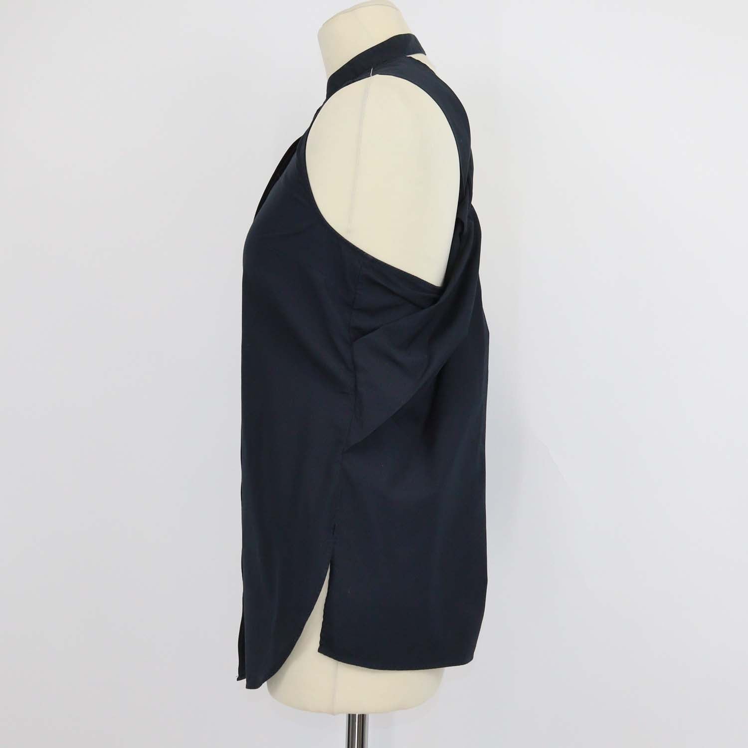 3.1 Phillip Lim Navy Blue Cotton Halter Neck Sleeveless Top