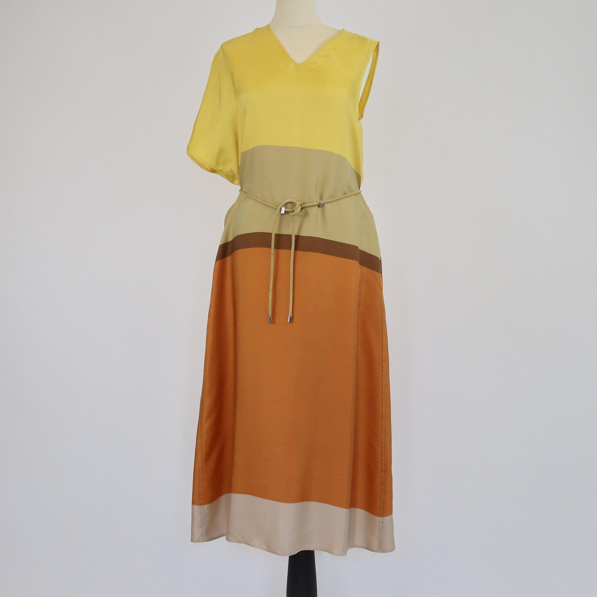 Loewe Multicolor Colorblock Asymetric Sleeve Drawstring Waist Long Dress Womens Loewe 