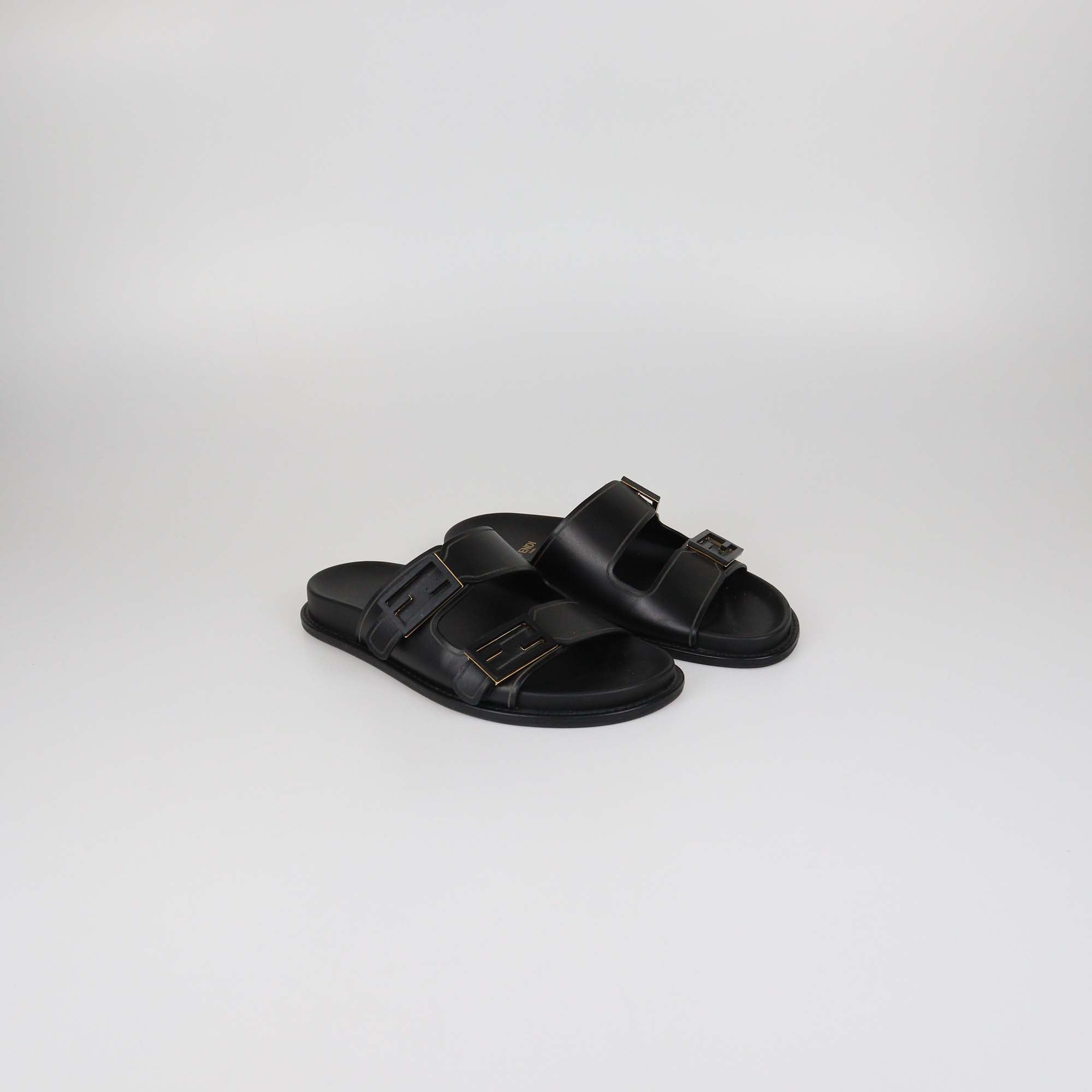 Fendi Black Leather Feel Slides