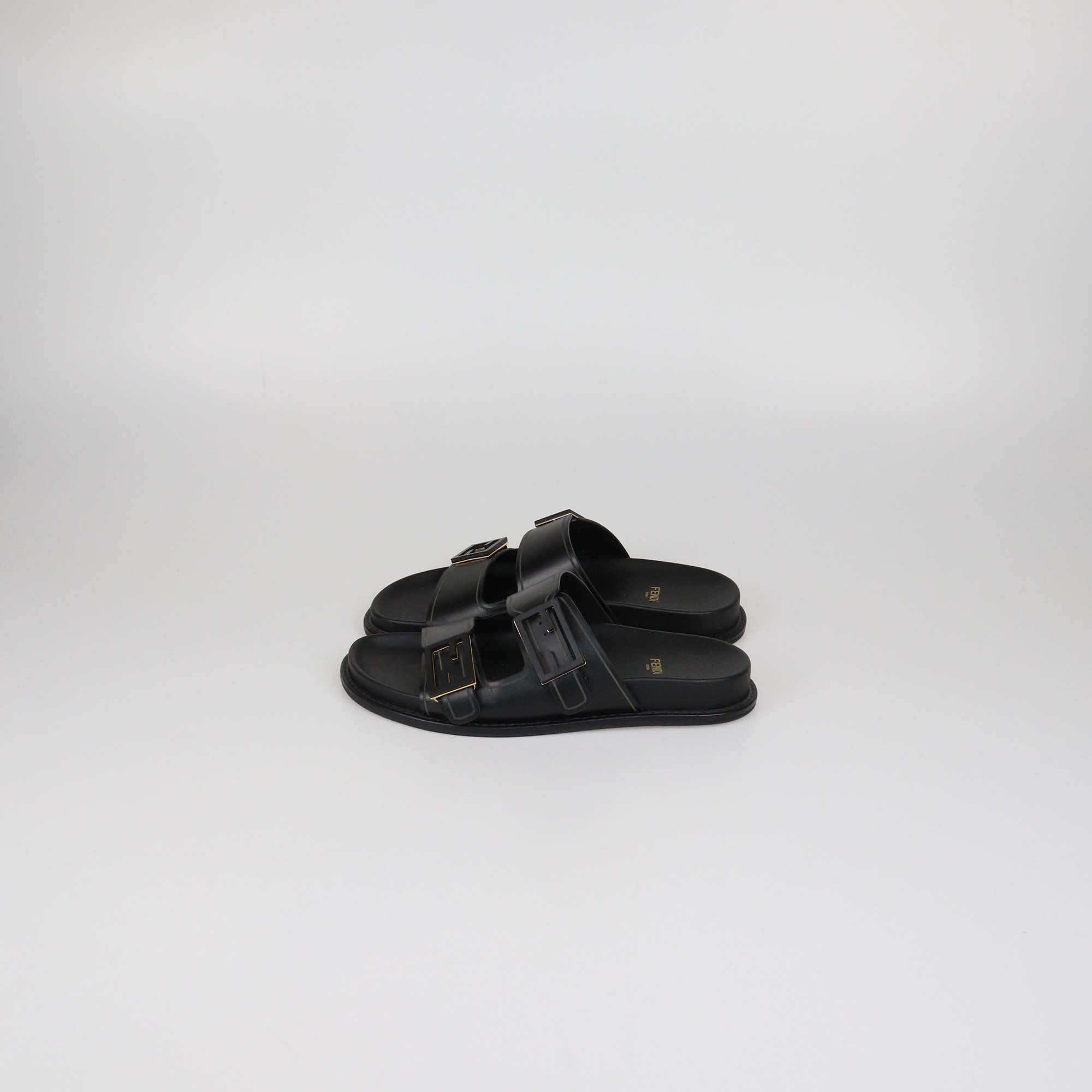 Fendi Black Leather Feel Slides