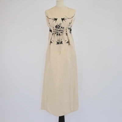 Prada Beige Sleeveless Round Neck Lace Details Printed Midi Dress Womens Prada 