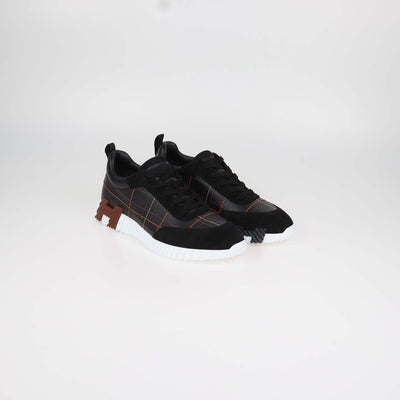 Hermes Black Leather and Suede Stitched Bouncing Sneakers
