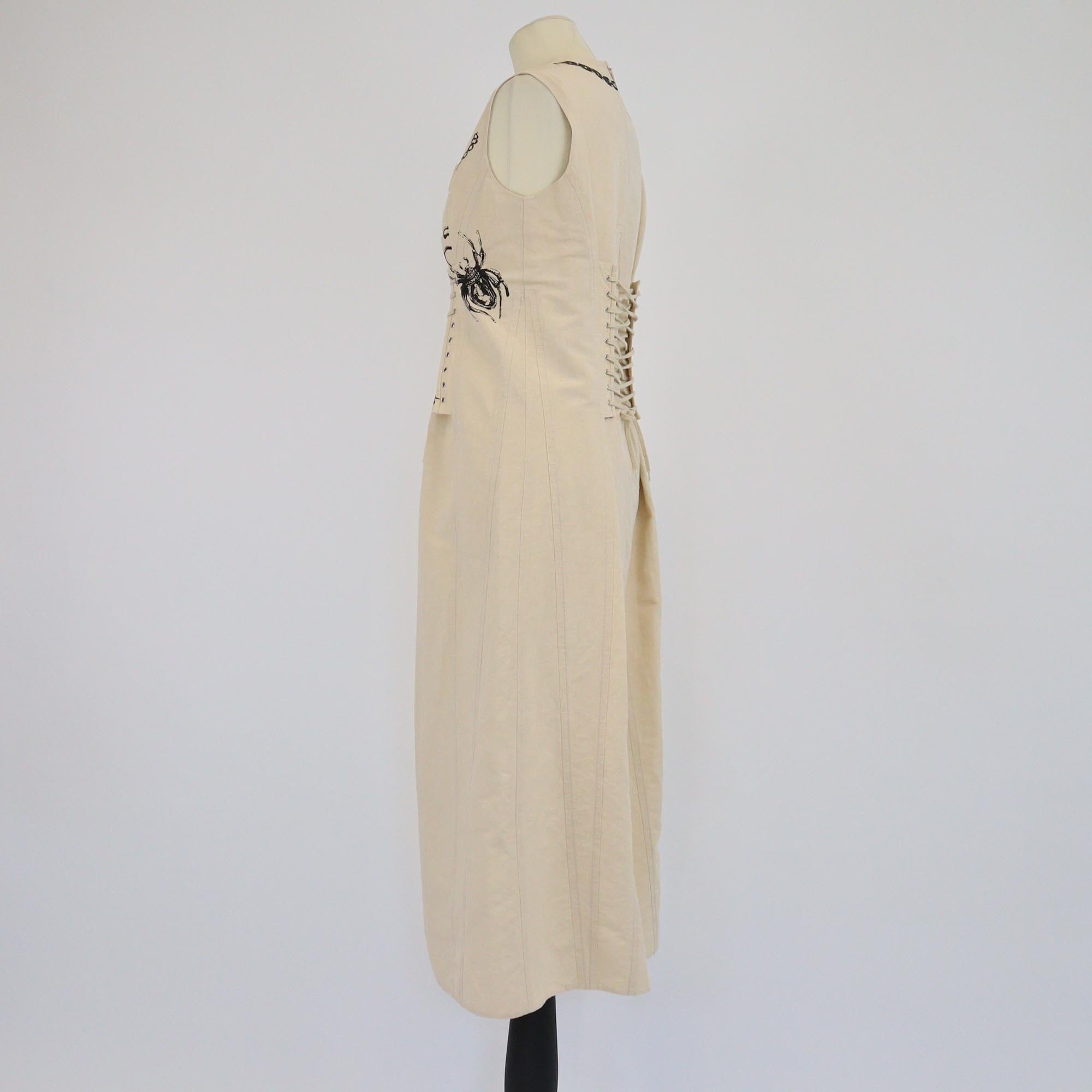 Prada Beige Sleeveless Round Neck Lace Details Printed Midi Dress Womens Prada 