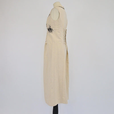 Prada Beige Sleeveless Round Neck Lace Details Printed Midi Dress Womens Prada 