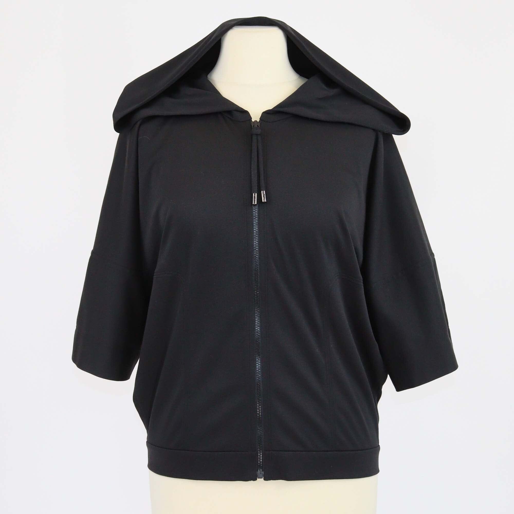 Hermes Black Cotton Zip-Up Short Sleeve Hoodie Sweatshirt Womens Hermes 