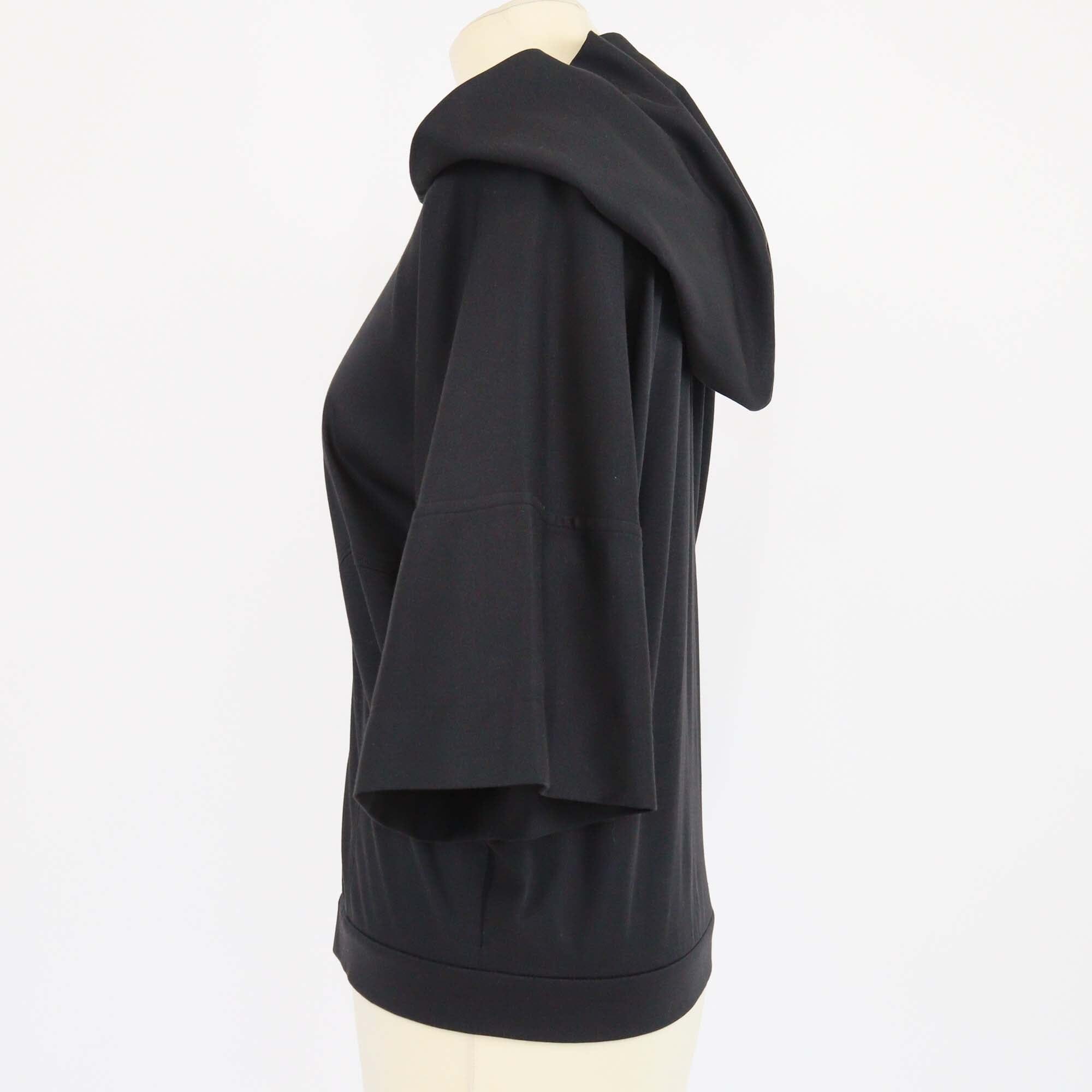 Hermes Black Cotton Zip-Up Short Sleeve Hoodie Sweatshirt Womens Hermes 