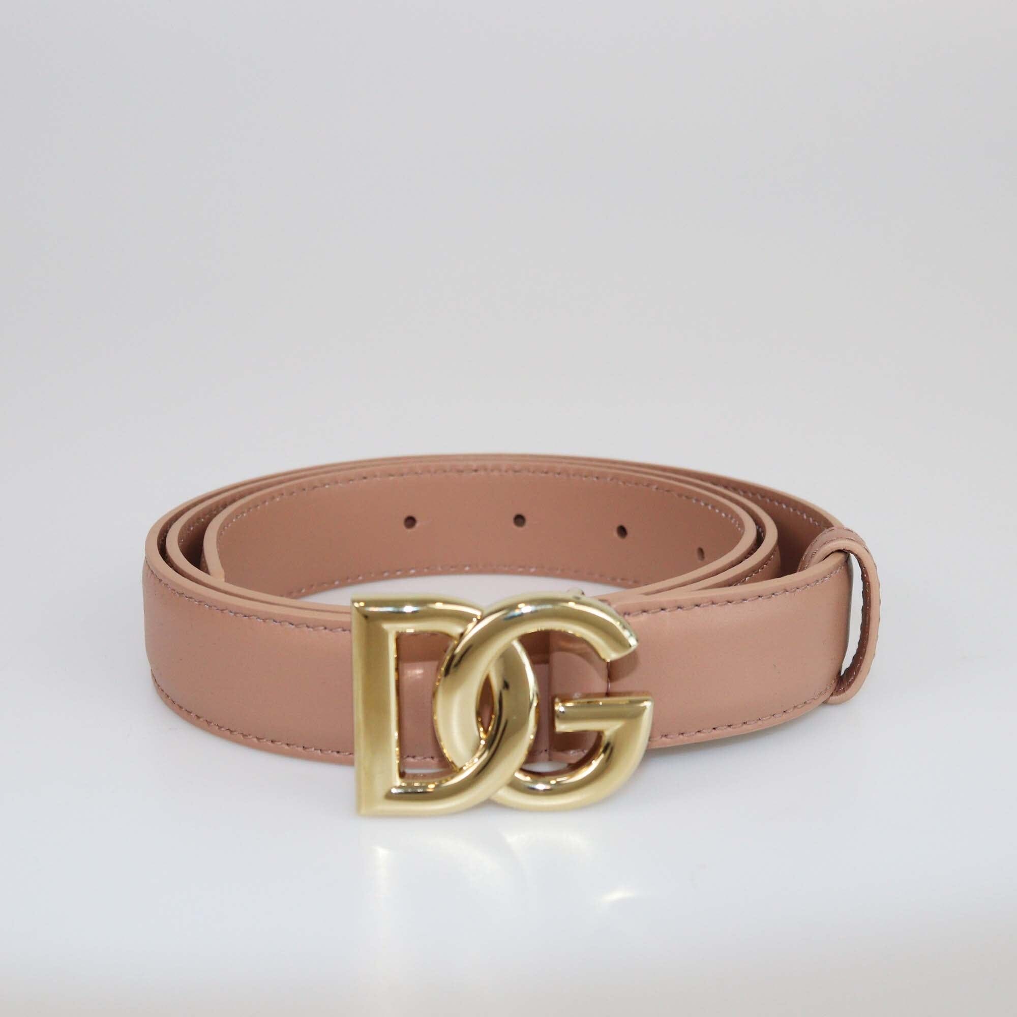 Dolce & Gabbana Beige Leather DG Logo Buckle Belt Womens Dolce & Gabbana 