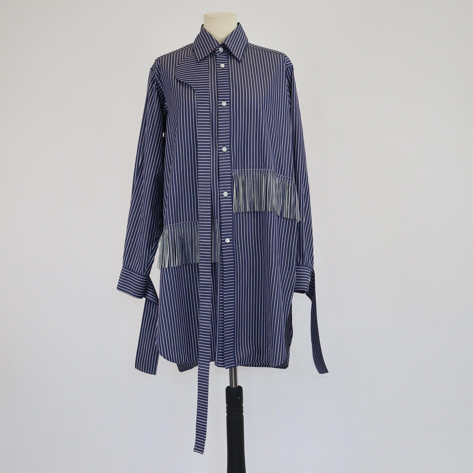 Loewe Blue/White Stripes Fringed Detailed Oversized Shirt Womens Loewe 
