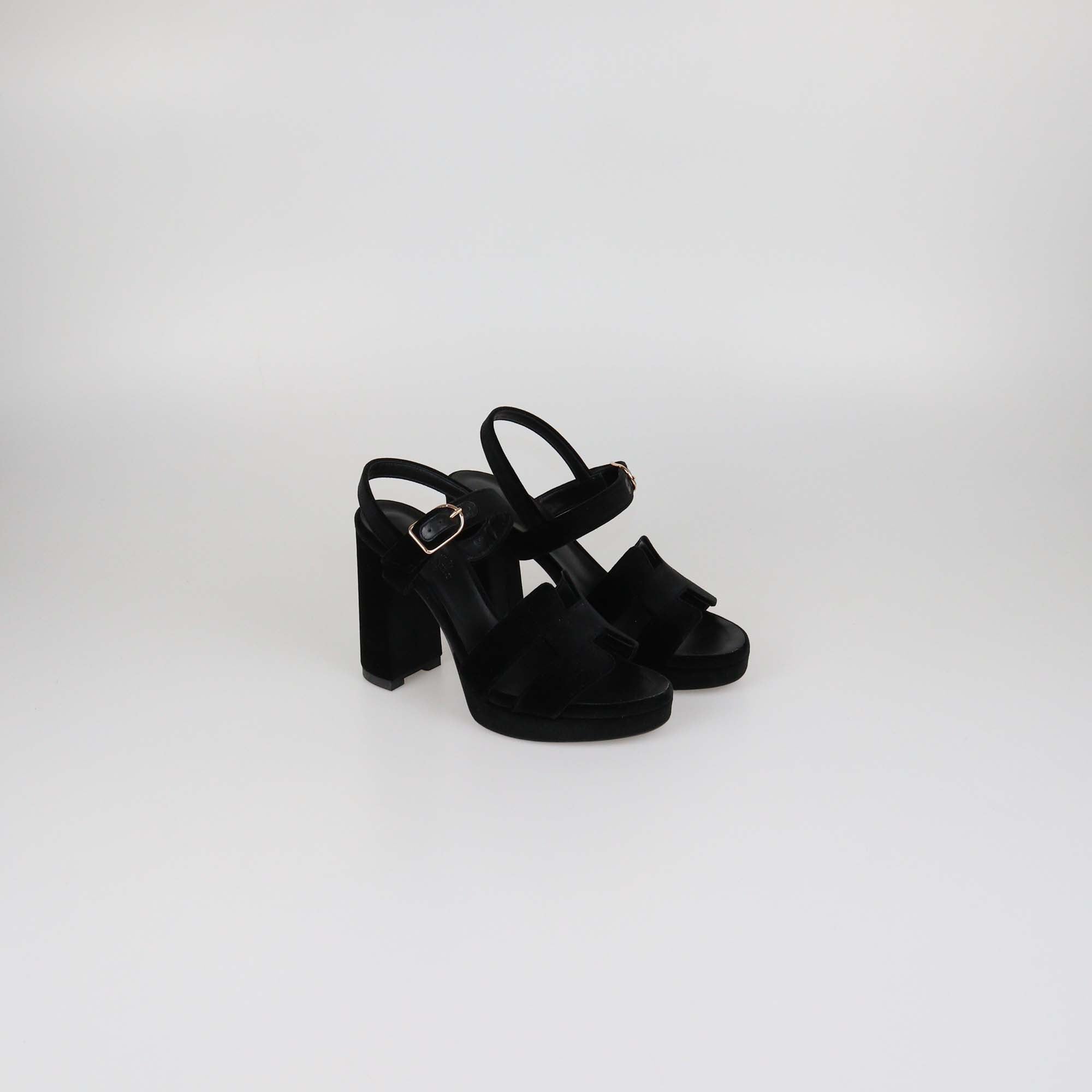 Hermes Black Velvet Jazz 90 Sandals
