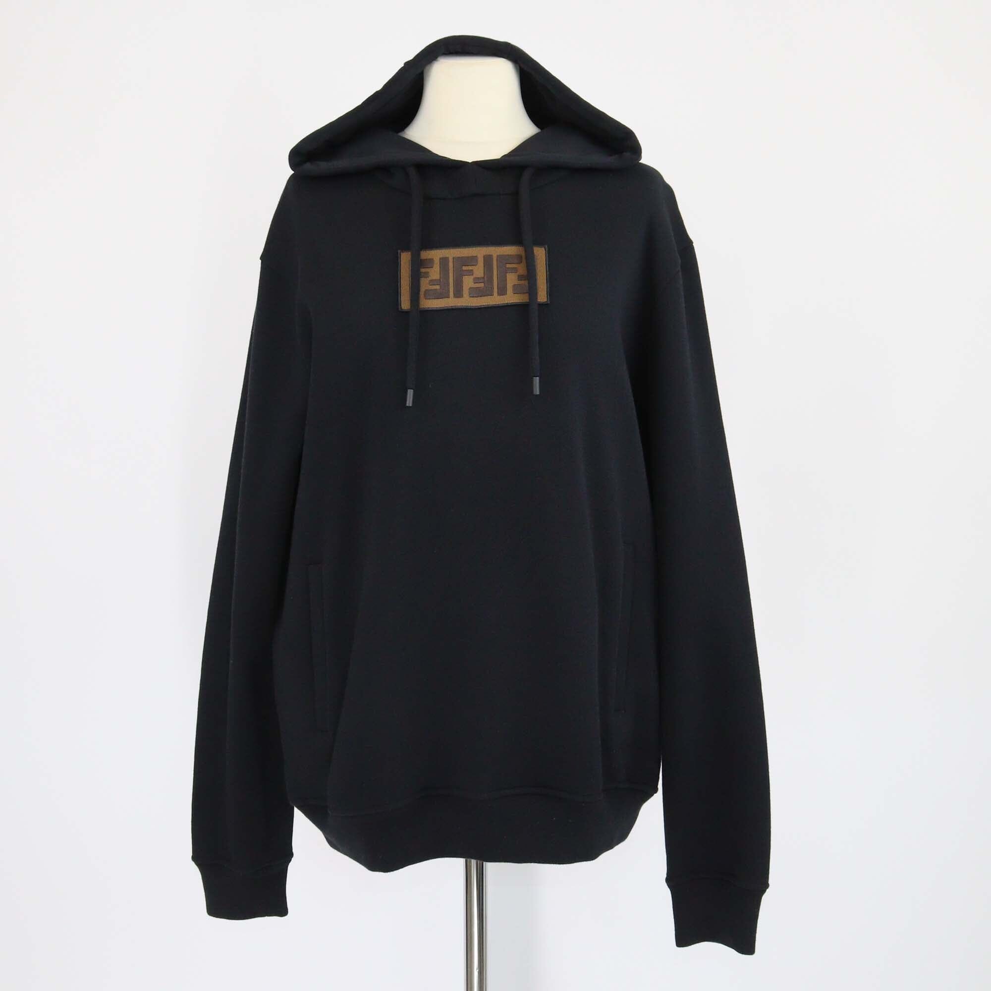 Fendi Black Blend Cotton Embroidered Patch Hoodie Sweatshirt Mens Fendi 